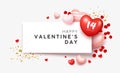 Happy Valentine`s day, white paper space, red and pink balloon heart banners design on white background Royalty Free Stock Photo