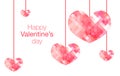 Happy Valentine's Day word with hanging pink polygon heart on wh