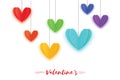 Happy Valentine`s Gay Day Greetings card. Origami Flying Love Rainbow spectrum Hearts in paper cut style. Romantic