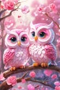 Happy valentine\'s greeting card, concept of love confession. A couple of very cute owls.
