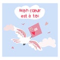 Happy Valentine vector illustration with French lettering. Vector design for web, print, stickers, template, etc. Royalty Free Stock Photo