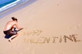 Happy Valentine, woman on beach