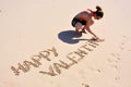 Happy Valentine, woman on beach