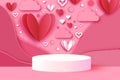 Happy Valentine's day 3D Podium scene or pedestal on pink background with heart paper cut craft shapes. Studio for Royalty Free Stock Photo