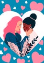 Happy Valentine's Day.14 February.Lesbian couple in love. Flat Vector illustration