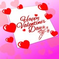 Happy Valentine& x27;s Day with heart ornaments and pink and white background