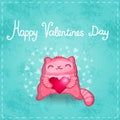 Happy Valentines card. Cute cat with heart.