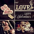 Happy Valentines collage in vintage style Royalty Free Stock Photo