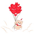 Happy and in love Teddy bear with red hearts