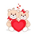 Happy and in love Teddy bear with red hearts