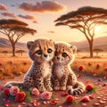 A Happy Valentines Day Adorable Lovable Cheetah Couple Zoo Animals Winter AI Generated