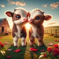 A Happy Valentines Day Adorable Lovable Cows Couple Farm Animals Barnyard Critters Winter Canada AI Generated