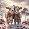 A Happy Valentines Day Adorable Lovable Cows Couple Farm Animals Barnyard Critters Winter Canada AI Generated Royalty Free Stock Photo