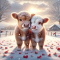 A Happy Valentines Day Adorable Lovable Cows Couple Farm Animals Barnyard Critters Winter Canada AI Generated Royalty Free Stock Photo