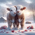 A Happy Valentines Day Adorable Lovable Cows Couple Farm Animals Barnyard Critters Winter Canada AI Generated
