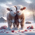 A Happy Valentines Day Adorable Lovable Cows Couple Farm Animals Barnyard Critters Winter Canada AI Generated Royalty Free Stock Photo