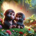 A Happy Valentines Day Adorable Lovable Gorilla Couple Zoo Animals Winter AI Generated