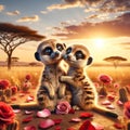 A Happy Valentines Day Adorable Lovable Meercat Couple Zoo Animals Winter AI Generated