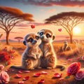 A Happy Valentines Day Adorable Lovable Meercat Couple Zoo Animals Winter AI Generated