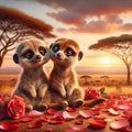 A Happy Valentines Day Adorable Lovable Meercat Couple Zoo Animals Winter AI Generated
