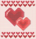 Happy Valentines Day background with knitted hearts, vector