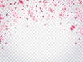 Happy Valentines Day background with pink confetti and glitter hearts. Falling shiny confetti. Bright festive tinsel Royalty Free Stock Photo