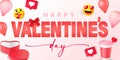 Happy Valentines Day banner with air balloons and heart shaped gift box Royalty Free Stock Photo