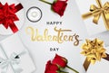 Happy valentines day realistic banner flat lay top view