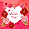 Happy Valentines day banner with beautiful colorful flowers and Royalty Free Stock Photo