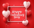 Happy valentines day banner design typography text with red heart shape balloons Royalty Free Stock Photo