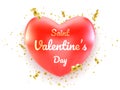 Happy Valentines Day banner with red hearts and serpantine isolated on white background. Vector illustration Royalty Free Stock Photo