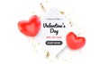 Happy Valentines Day banner with red hearts and serpantine. Vector illustration Royalty Free Stock Photo
