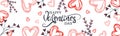 Happy Valentines day banner. Trendy design with typography, hand painted floral twigs and hearts Royalty Free Stock Photo