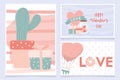 Happy valentines day banners cactus ifts heart air balloon set Royalty Free Stock Photo