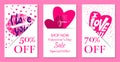 Happy Valentines day banners vector illustration. I love you. Wedding, marriage, save the date, bridal. Sales and Royalty Free Stock Photo