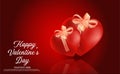 Happy Valentines Day with beautiful ribbon and rose, concept of Valentine`s, anniversary, mother`s day and birthday greeting,