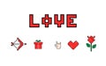 Happy valentines day. 8 bit Pixel love Message Icons.