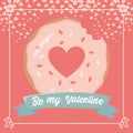 Happy valentines day bite sweet donut hearts love card