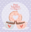 Happy valentines day bite sweet donut and toast chocolate cups love