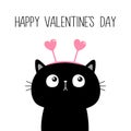 Happy Valentines Day. Black cat kitten kitty Pink heart hair hoop decoration. Cute cartoon kawaii funny animal baby character.