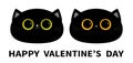 Happy Valentines Day. Black cat round head face icon set. Big yellow and green eyes. Cute funny cartoon character. Sad emotion. Royalty Free Stock Photo