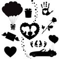 Happy valentines day black icons silhouette set isolated on white background Royalty Free Stock Photo