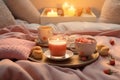 Happy Valentines Day Breakfast in Bed graphics Royalty Free Stock Photo