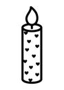 Happy valentines day burning candle love hearts decoration thick line