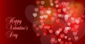 Happy Valentines Day calligraphic lettering on red gradient background with hearts bokeh. Good vector card, banner, flyer, poster,