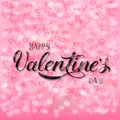 Happy Valentines Day calligraphy hand lettering on soft pink background with falling hearts confetti. Easy to edit vector Royalty Free Stock Photo