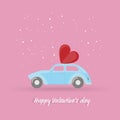Happy valentines day, Car with a heart in winter background