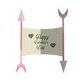 Happy valentines day card arrows with banner shadow