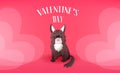 Happy Valentines day card with cute dog and love letter on pink background. Vector Royalty Free Stock Photo