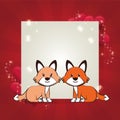 Happy valentines day card with cute foxes couple